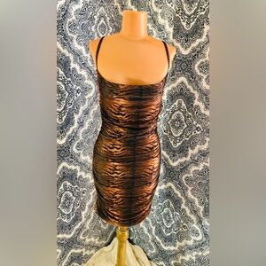 PRINCESS POLLY•ZEBRA STRIPE•BODYCON•SIZE-4•BROWN•MINI DRESS